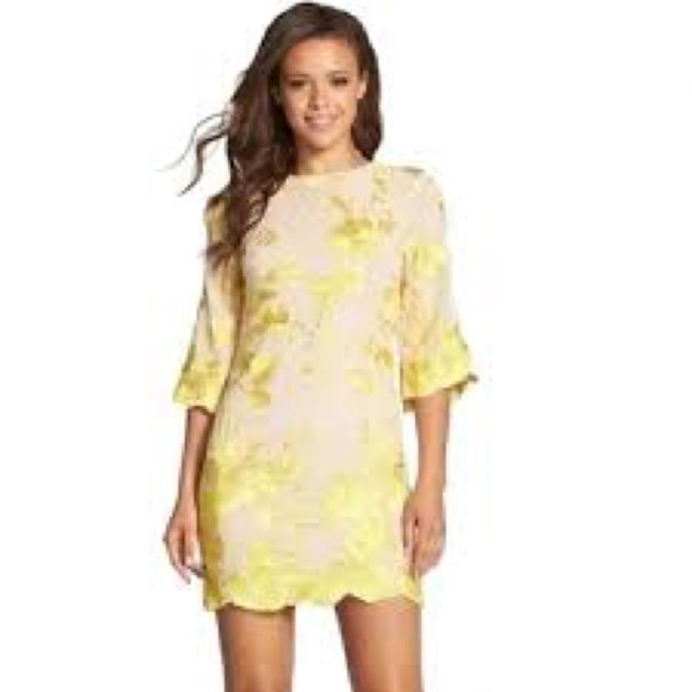 Dress the Population Paige Yellow & Tan Embroidered Mini Dress